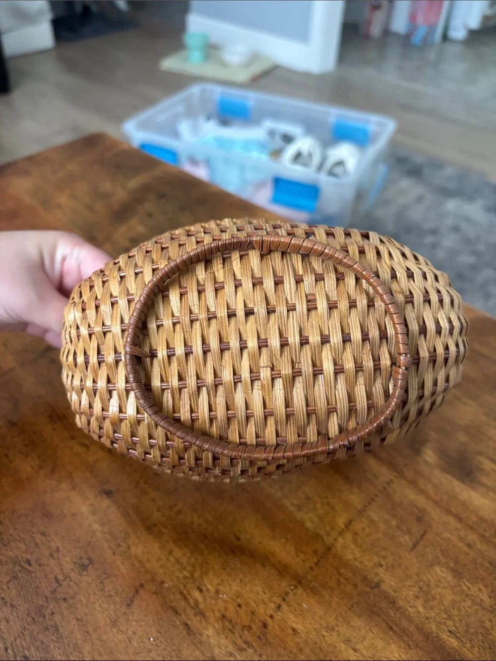 Vintage Mid Century Modern Quirky Handwoven Duck Small Decorative Basket